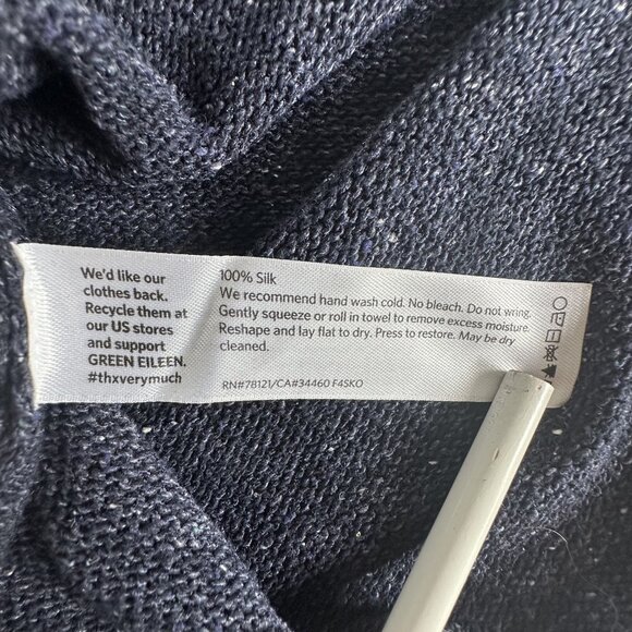 Eileen Fisher Sweater Womens Petite L Navy 3/4 Sleeve Silk Pullover Old Money - Picture 7 of 8